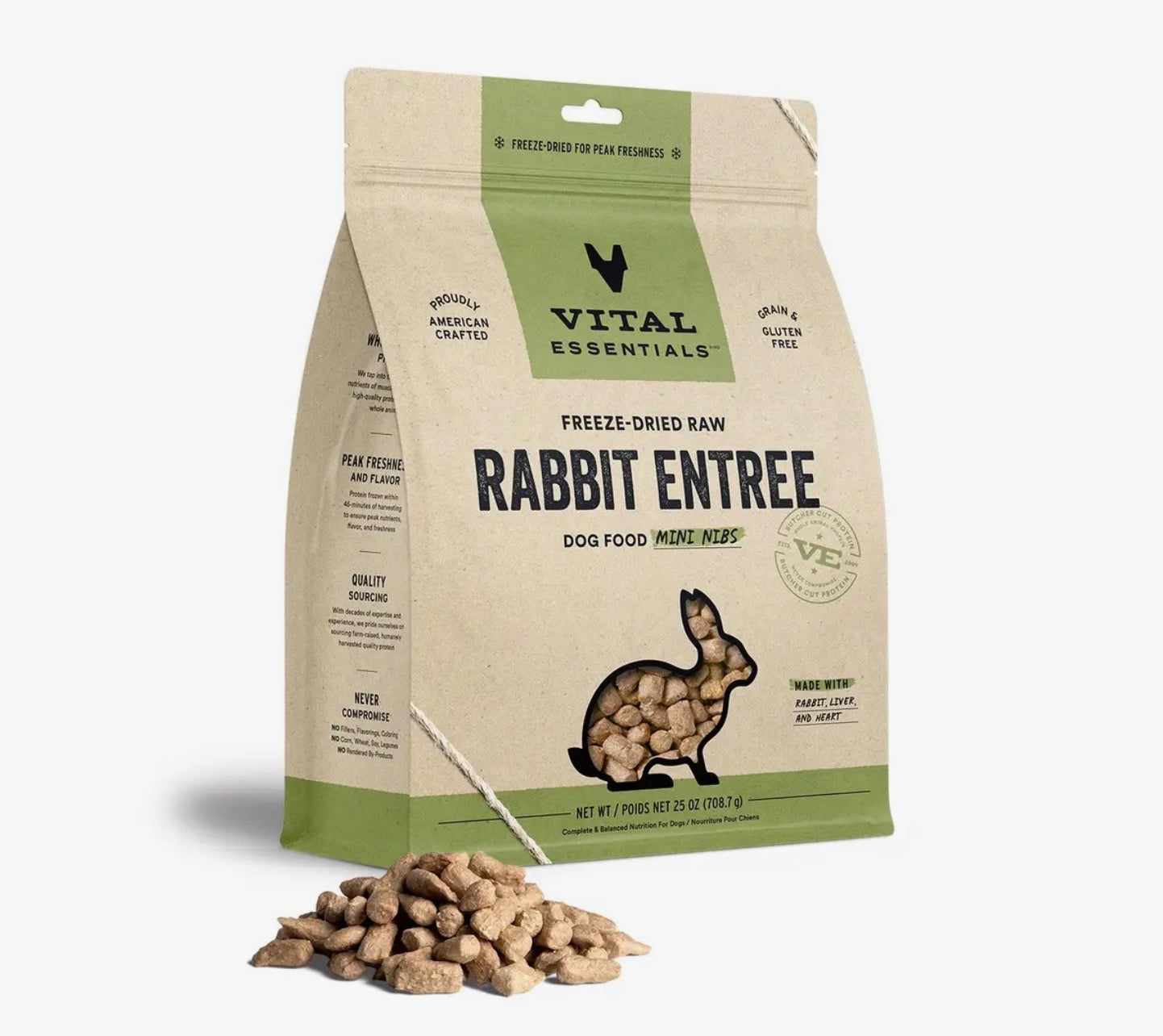 Vital Essentials Freeze-Dried Raw Rabbit Mini Nibs Dog Food – 25 oz