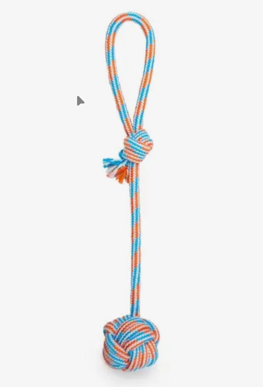 Thoozypet Ball Tug Rope Dog Toy with Handle Blue / Red 17’’