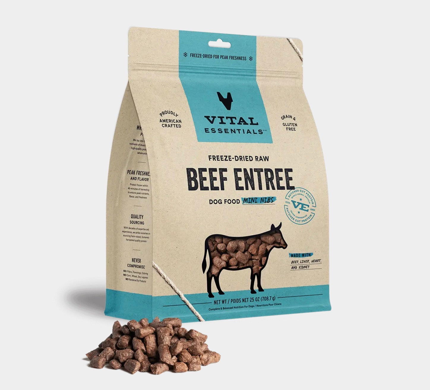Vital Essentials Freeze-Dried Raw Beef Entrée Mini Nibs Dog Food – 25 oz
