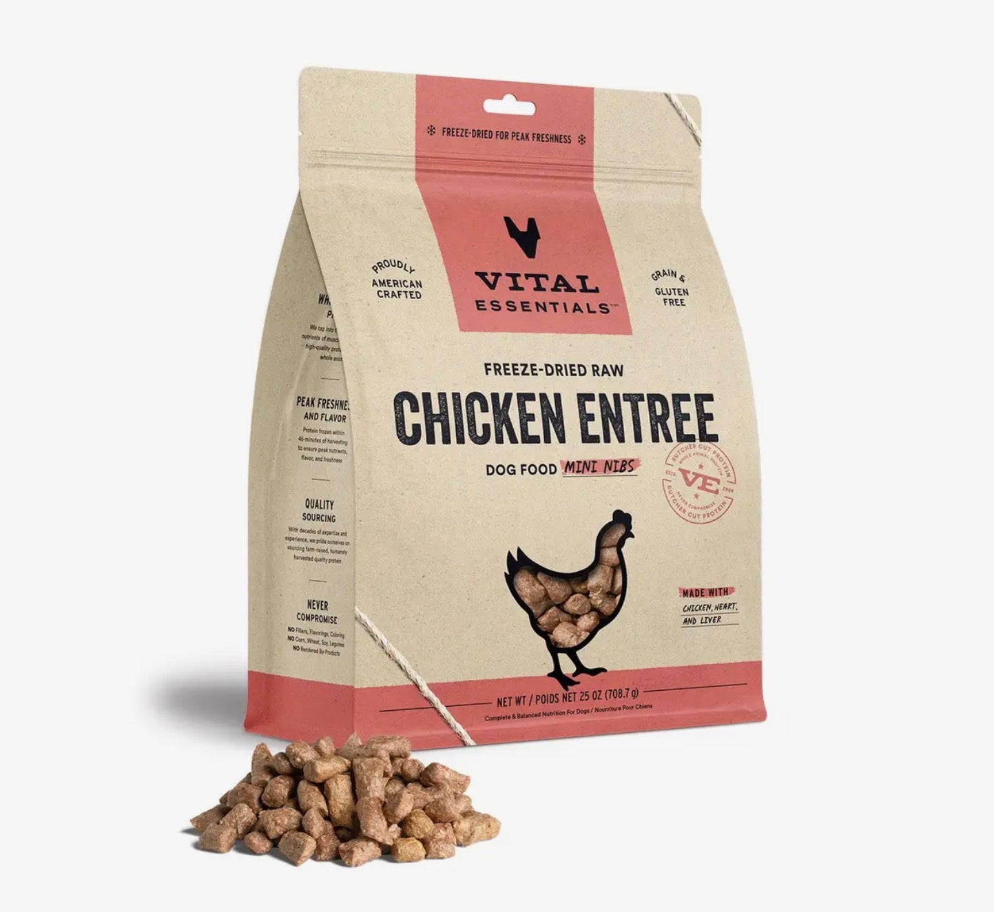 Vital Essentials Freeze-Dried Raw Chicken Entrée Mini Nibs Dog Food – 25 oz