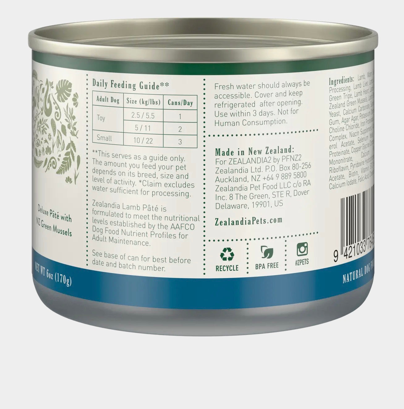 Zealandia Lamb Pâté Wet Dog Food – 6 oz