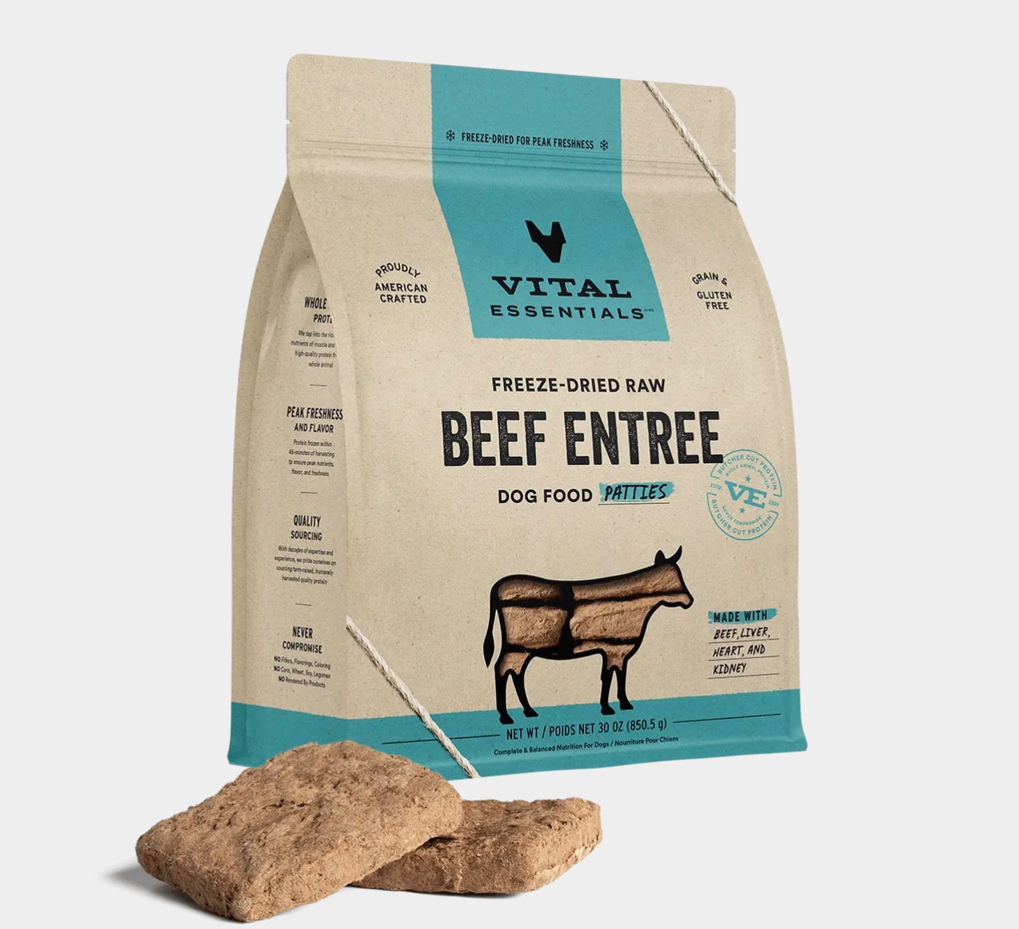 Vital Essentials Raw Beef Freeze-Dried Dog Food Patties – 30 oz