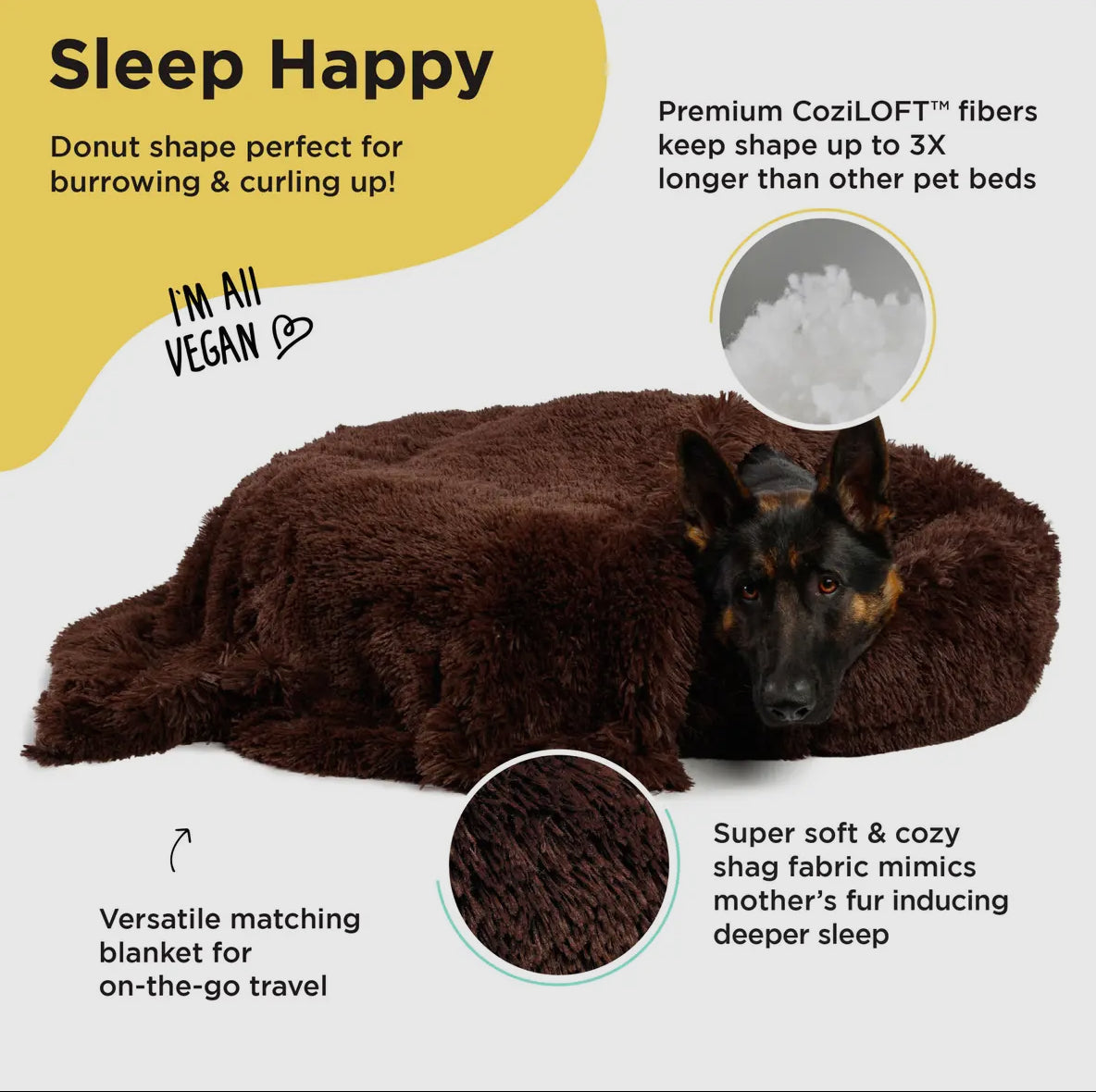 Donut Shag Bundle Bed and Blanket Dark Chocolate 36 x 36