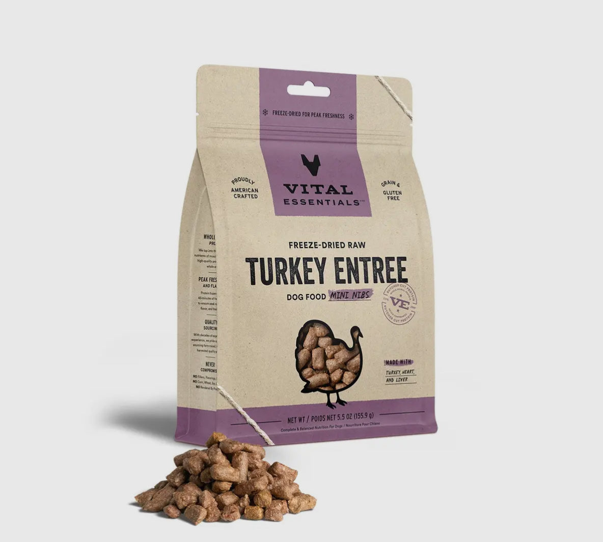 Vital Essentials Raw Turkey Dog Food Mini Nibs 5.5oz