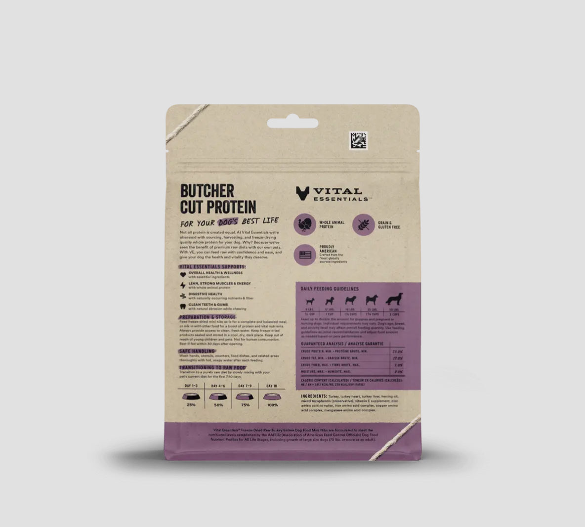 Vital Essentials Raw Turkey Dog Food Mini Nibs 5.5oz